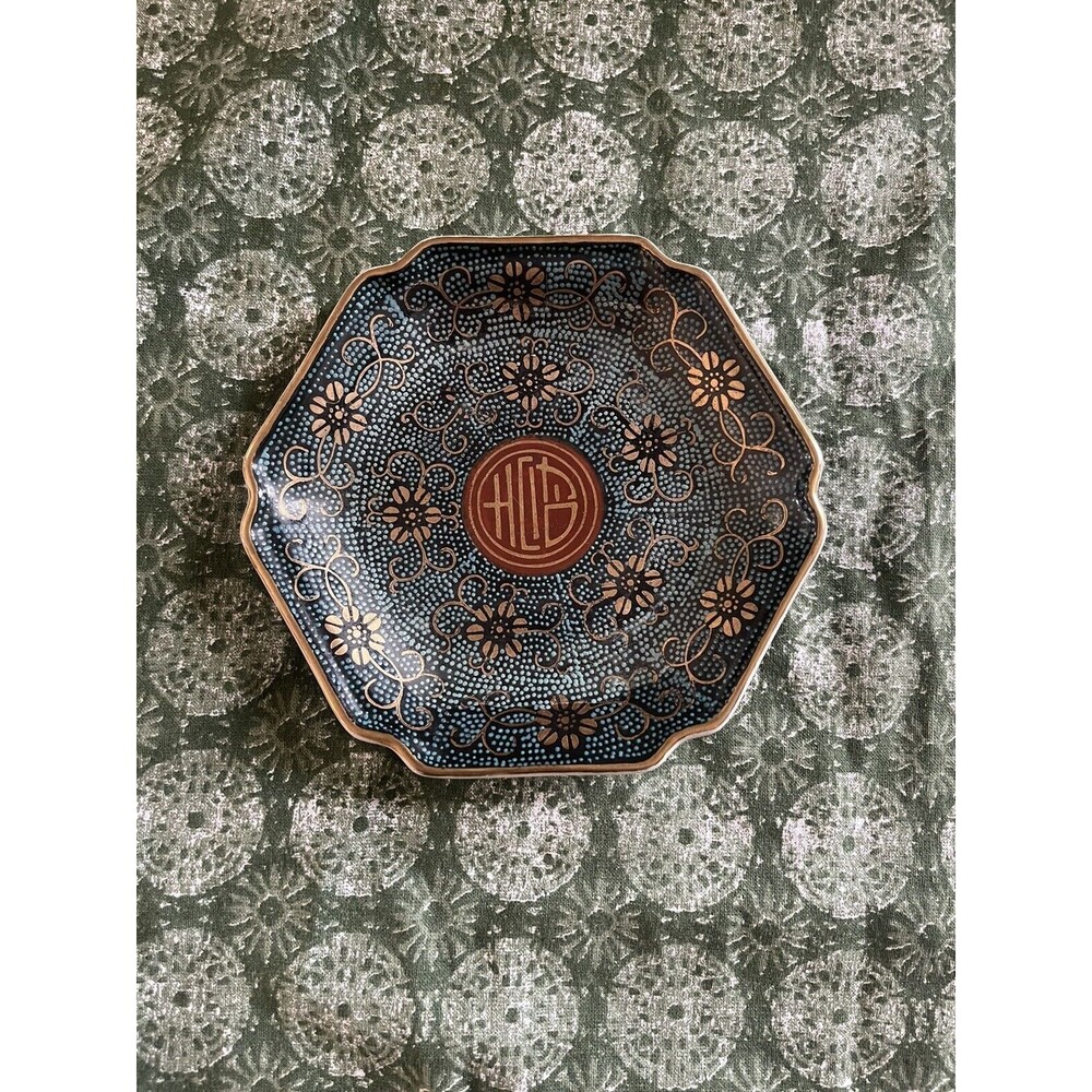 Blue And Gold Floral Vintage Japanese Catchall Plate